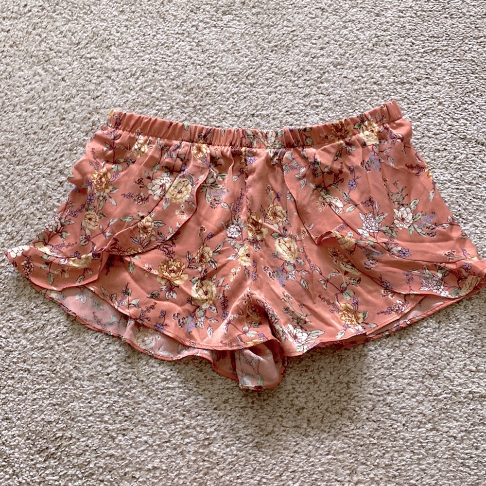Forever21 Medium Peach Floral Silk Shorts